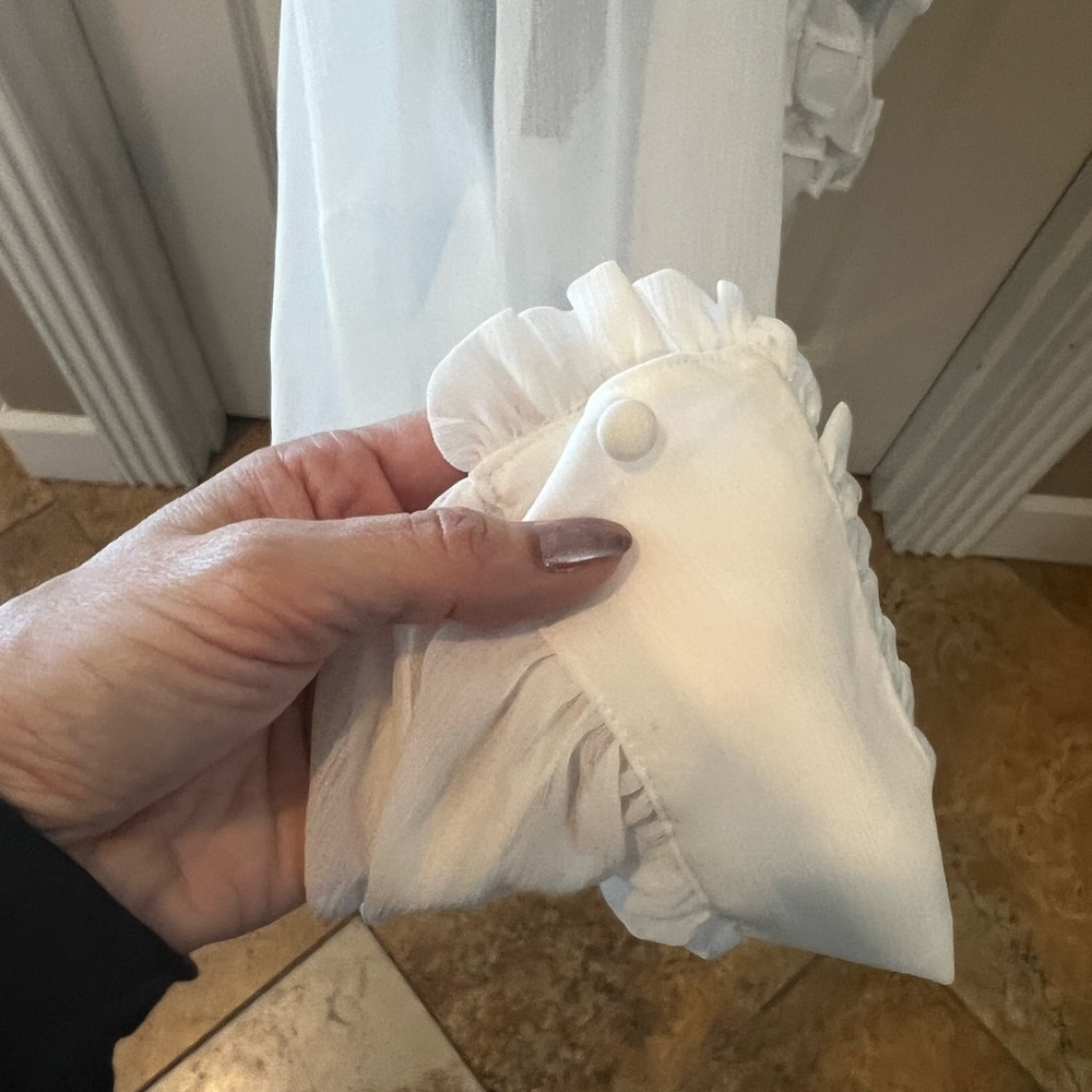 White Ruffled Button-Up Blouse - Picture 3 of 10
